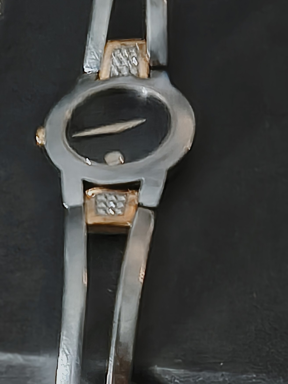 Movado Two-Tone Black Dial Womens Bracelet Watch with Gold Accents - Picture 3 of 6